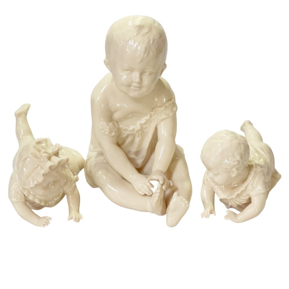 Vintage Porcelain Piano Baby Figurine Set Of 3 Collectible Crawling Babies Home